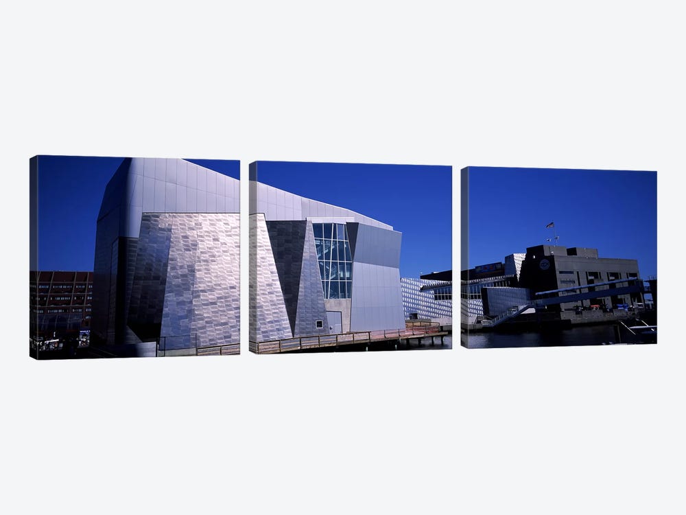 Buildings at the waterfront, New England Aquarium, Boston Harbor, Boston, Suffolk County, Massachusetts, USA by Panoramic Images 3-piece Canvas Art