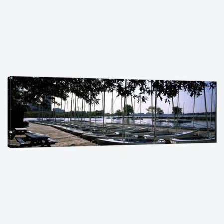 Boats moored at a dock, Charles River, Boston, Suffolk County, Massachusetts, USA Canvas Print #PIM6963} by Panoramic Images Art Print
