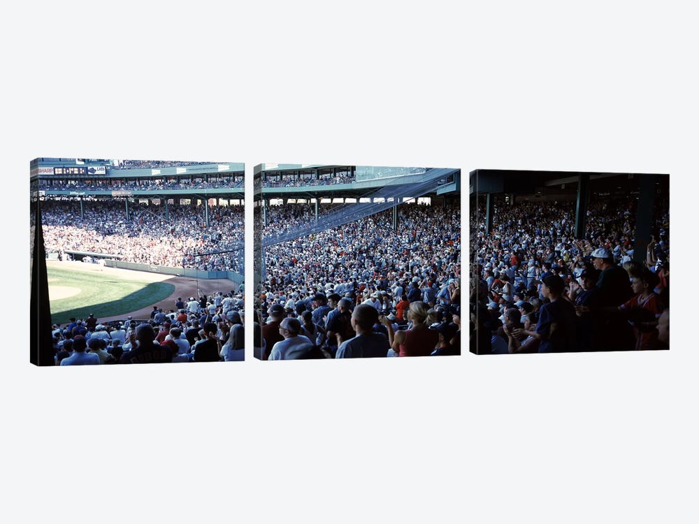 Spectators watching a baseball match in a stadium, Fenway Park, Boston, Suffolk County, Massachusetts, USA by Panoramic Images 3-piece Canvas Art