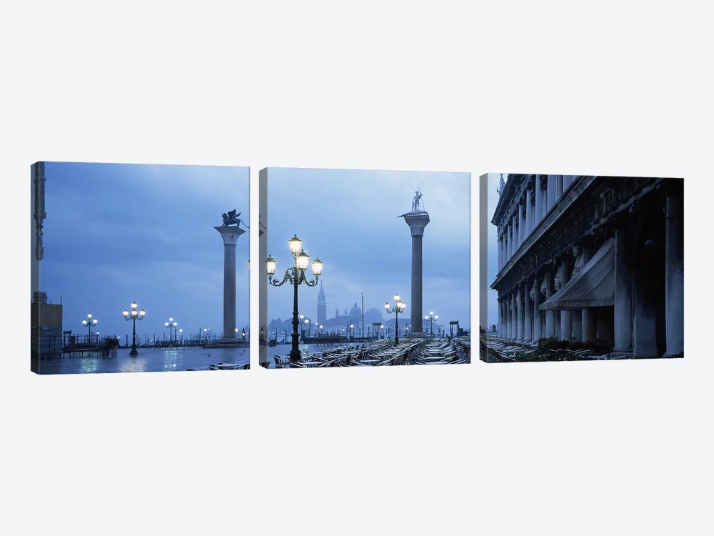 St. Theodore & Lion Of Venice Columns With San Giorgio Maggiore In The Background, Venice, Italy by Panoramic Images 3-piece Canvas Art