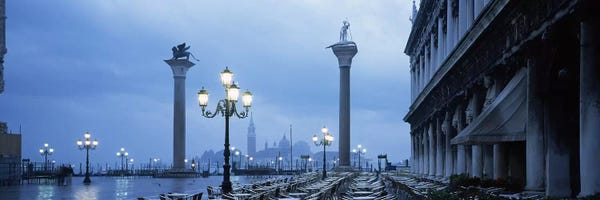 St. Theodore & Lion Of Venice Columns With San Giorgio Maggiore In The Background, Venice, Italy