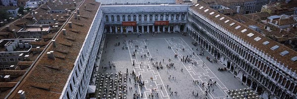 High angle view of a town square, St. Mark's Square, St Mark's Campanile, Venice, Veneto, Italy