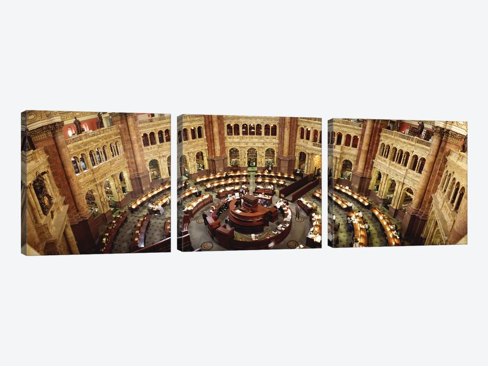 High angle view of a library reading roomLibrary of Congress, Washington DC, USA by Panoramic Images 3-piece Art Print
