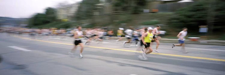 Marathon runners on a road, Boston Marathon, Washington Street, Wellesley, Norfolk County, Massachusetts, USA by Panoramic Images wall art
