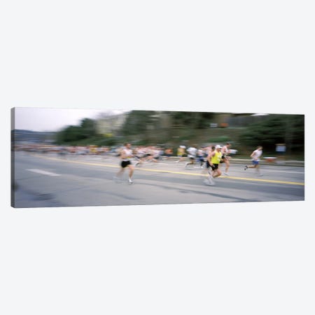 Marathon runners on a road, Boston Marathon, Washington Street, Wellesley, Norfolk County, Massachusetts, USA Canvas Print #PIM6972} by Panoramic Images Canvas Artwork