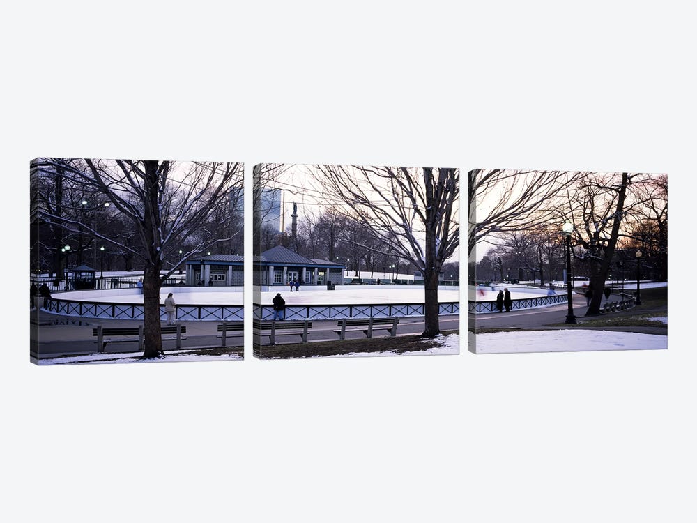 Group of people in a public park, Frog Pond Skating Rink, Boston Common, Boston, Suffolk County, Massachusetts, USA by Panoramic Images 3-piece Canvas Art
