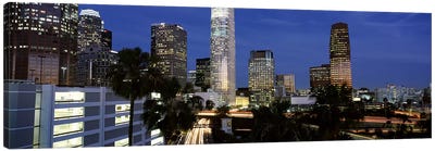 Skyscrapers in a city, City Of Los Angeles, Los Angeles County, California, USA Canvas Art Print - Night Sky Art