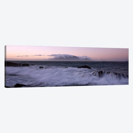 Waves Crashing Over Rocky Outcrops With Table Mountain In The Background, Cape Town, Western Cape, South Africa Canvas Print #PIM6978} by Panoramic Images Canvas Artwork