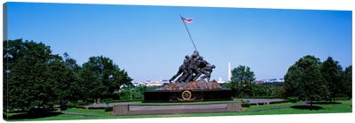War memorial with Washington Monument in the backgroundIwo Jima Memorial, Arlington, Virginia, USA Canvas Art Print - Veterans Day