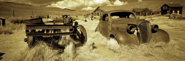 Haunted Houses: Abandoned car in a ghost townBodie Ghost Town, Mono County, California, USA by Panoramic Images