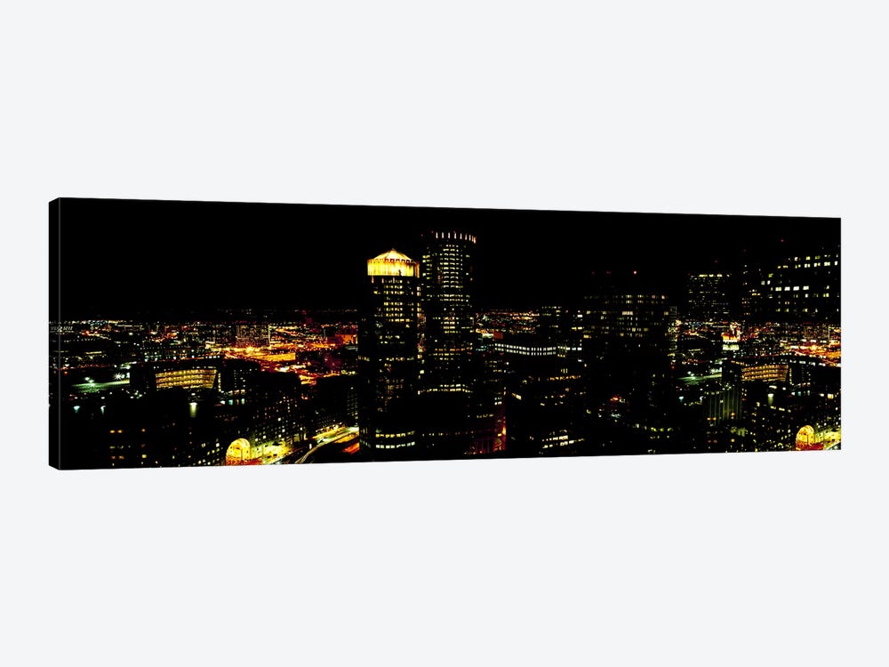 High angle view of a city at night, Boston, Suffolk County, Massachusetts, USA by Panoramic Images 1-piece Canvas Artwork
