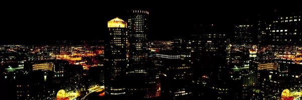 High angle view of a city at night, Boston, Suffolk County, Massachusetts, USA