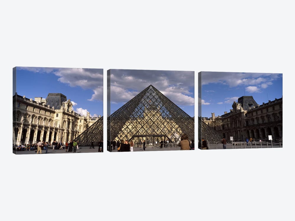 Pyramid in front of a building, Louvre Pyramid, Musee Du Louvre, Place du Carrousel, Paris, Ile-de-France, France by Panoramic Images 3-piece Canvas Art