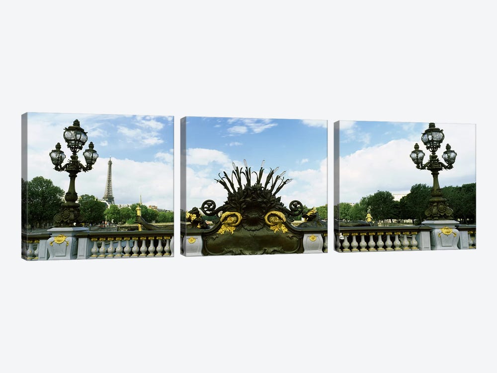 Bridge with a tower in the background, Pont Alexandre III, Eiffel Tower, Paris, Ile-de-France, France by Panoramic Images 3-piece Canvas Art