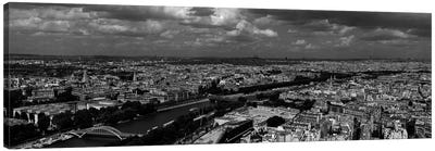 Aerial view of a river passing through a city, Seine River, Paris, Ile-de-France, France Canvas Art Print - Large Black & White Art