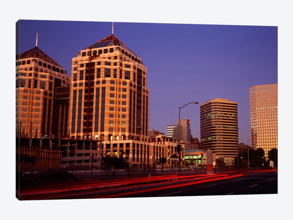 USA, California, Oakland, Alameda County, New City Center, Buildings lit up at night by Panoramic Images 1-piece Canvas Art