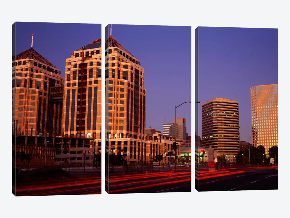 USA, California, Oakland, Alameda County, New City Center, Buildings lit up at night by Panoramic Images 3-piece Canvas Wall Art