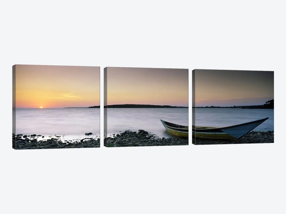 Boat at the lakeside, Lake Victoria, Great Rift Valley, Kenya by Panoramic Images 3-piece Canvas Artwork