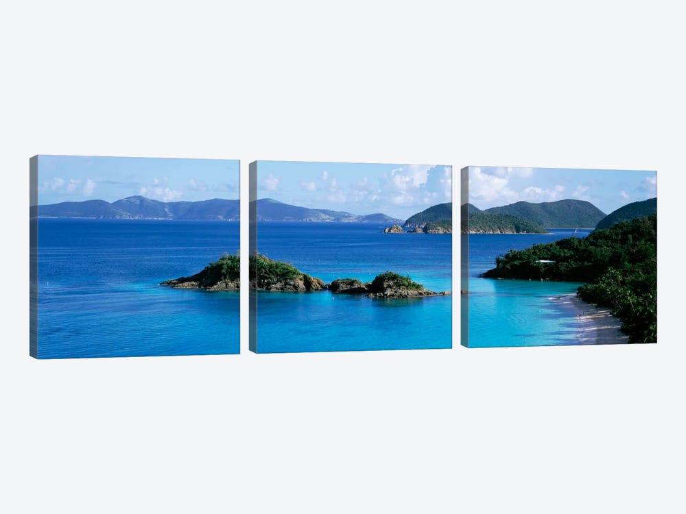 US Virgin Islands, St. John, Trunk Bay, Rock formation in the sea by Panoramic Images 3-piece Canvas Art Print