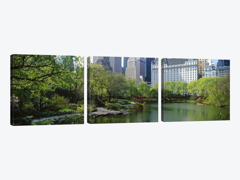 Pond in a park, Central Park South, Central Park, Manhattan, New York City, New York State, USA by Panoramic Images 3-piece Canvas Art Print
