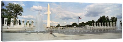 Fountains at a memorial, National World War II Memorial, Washington Monument, Washington DC, USA Canvas Art Print - Washington Monument