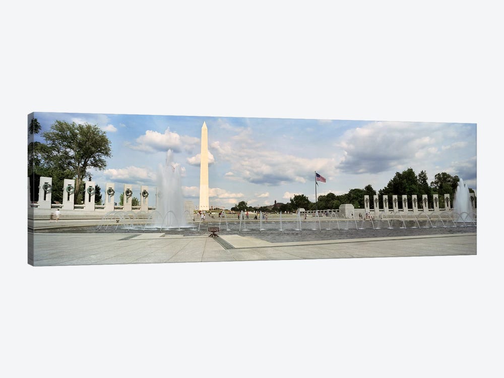 Fountains at a memorial, National World War II Memorial, Washington Monument, Washington DC, USA by Panoramic Images 1-piece Art Print