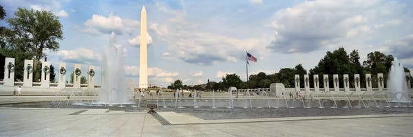 Washington, D.C.: Fountains at a memorial, National World War II Memorial, Washington Monument, Washington DC, USA by Panoramic Images