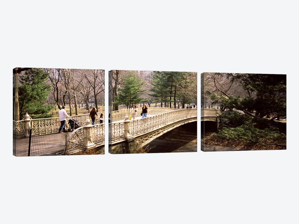 Group of people walking on an arch bridgeCentral Park, Manhattan, New York City, New York State, USA by Panoramic Images 3-piece Canvas Artwork