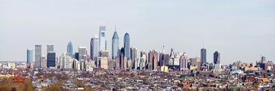 Buildings in a cityComcast Center, City Hall, William Penn Statue, Philadelphia, Philadelphia County, Pennsylvania, USA by Panoramic Images framed canvas print