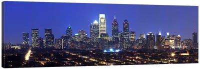 Buildings lit up at night in a cityComcast Center, Center City, Philadelphia, Philadelphia County, Pennsylvania, USA Canvas Art Print
