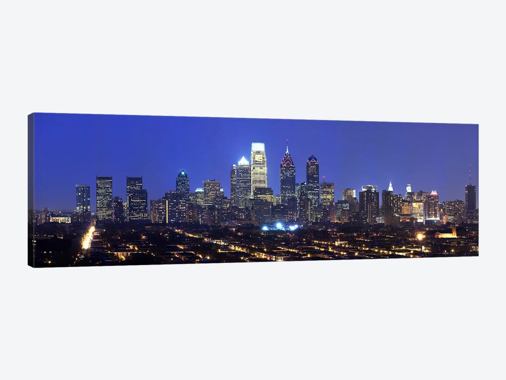 Buildings lit up at night in a cityComcast Center, Center City, Philadelphia, Philadelphia County, Pennsylvania, USA by Panoramic Images 1-piece Canvas Artwork