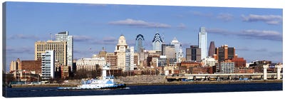 Buildings at the waterfront, Delaware River, Philadelphia, Philadelphia County, Pennsylvania, USA Canvas Art Print - Philadelphia Skylines