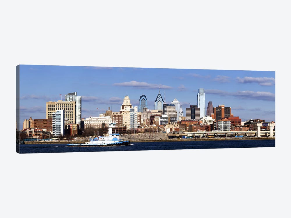 Buildings at the waterfront, Delaware River, Philadelphia, Philadelphia County, Pennsylvania, USA by Panoramic Images 1-piece Canvas Art Print
