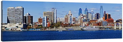 Buildings at the waterfront, Delaware River, Philadelphia, Philadelphia County, Pennsylvania, USA Canvas Art Print - Pennsylvania Art