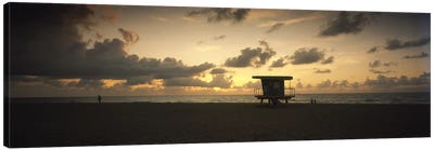 Silhouette of a lifeguard hut on the beach, South Beach, Miami Beach, Miami-Dade County, Florida, USA Canvas Art Print - Miami Beach