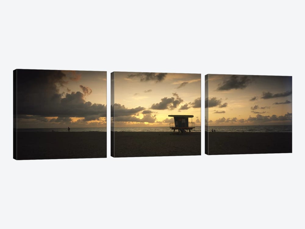 Silhouette of a lifeguard hut on the beach, South Beach, Miami Beach, Miami-Dade County, Florida, USA by Panoramic Images 3-piece Canvas Art