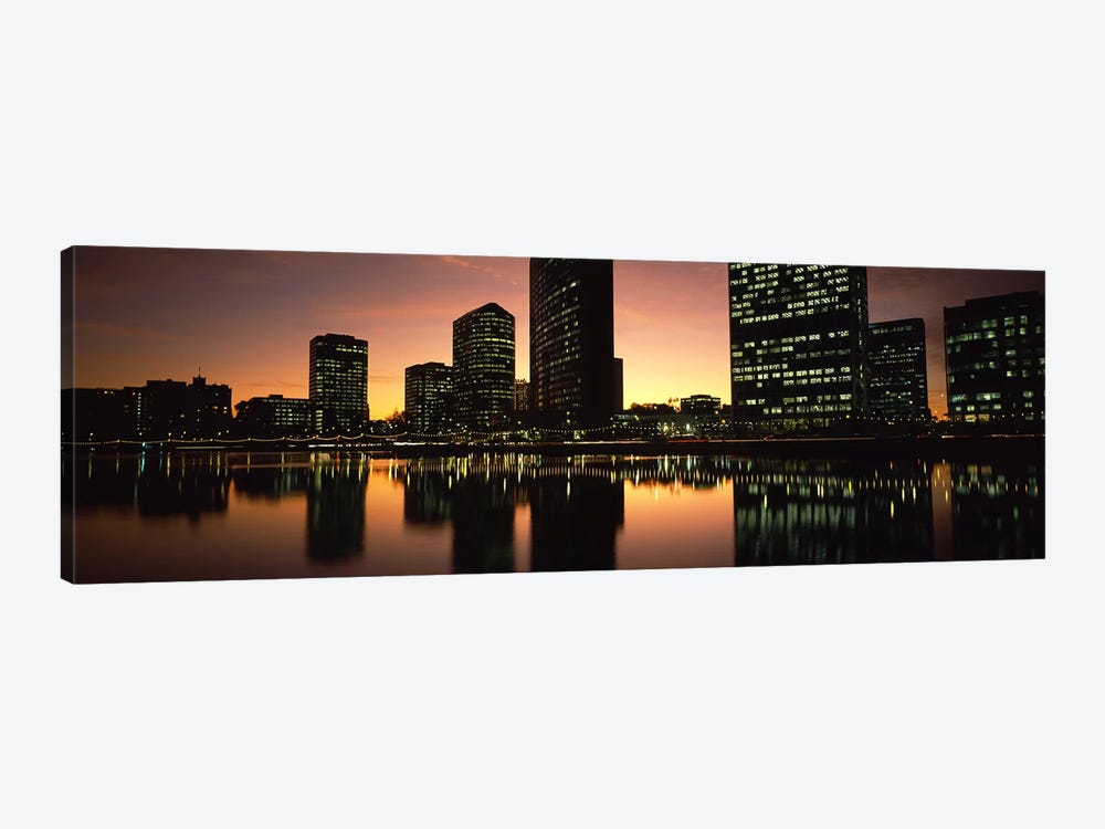 Buildings lit up at dusk, Oakland, Alameda County, California, USA by Panoramic Images 1-piece Canvas Print