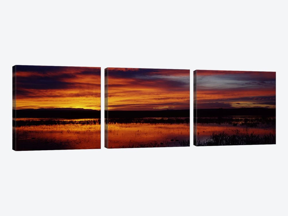 Majestic Cloudy Sunrise, Bosque del Apache National Wildlife Refuge, Socorro County, New Mexico, USA by Panoramic Images 3-piece Canvas Artwork