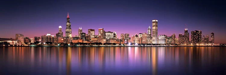 Reflection Of Skyscrapers In A Lake, Lake Michigan, - Canvas Wall Art