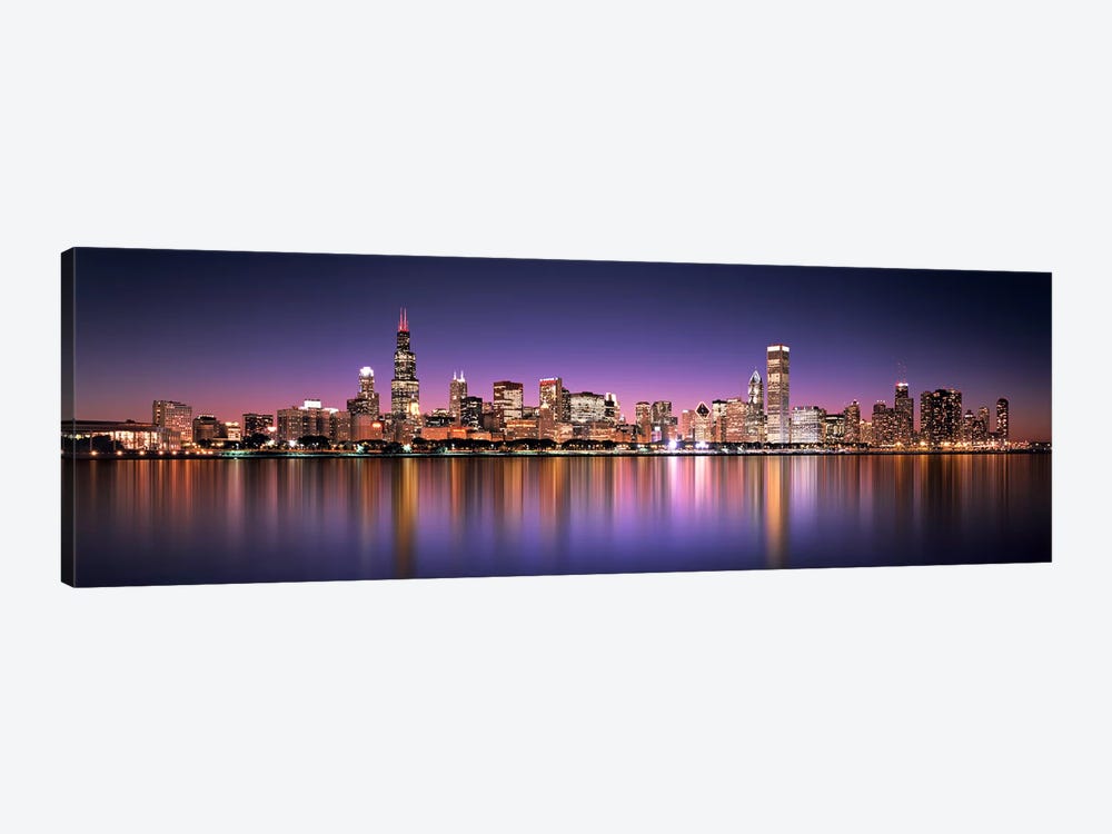 Chicago Skyline Lake Michigan Night CANVAS WALL ART Panorama Framed Print 