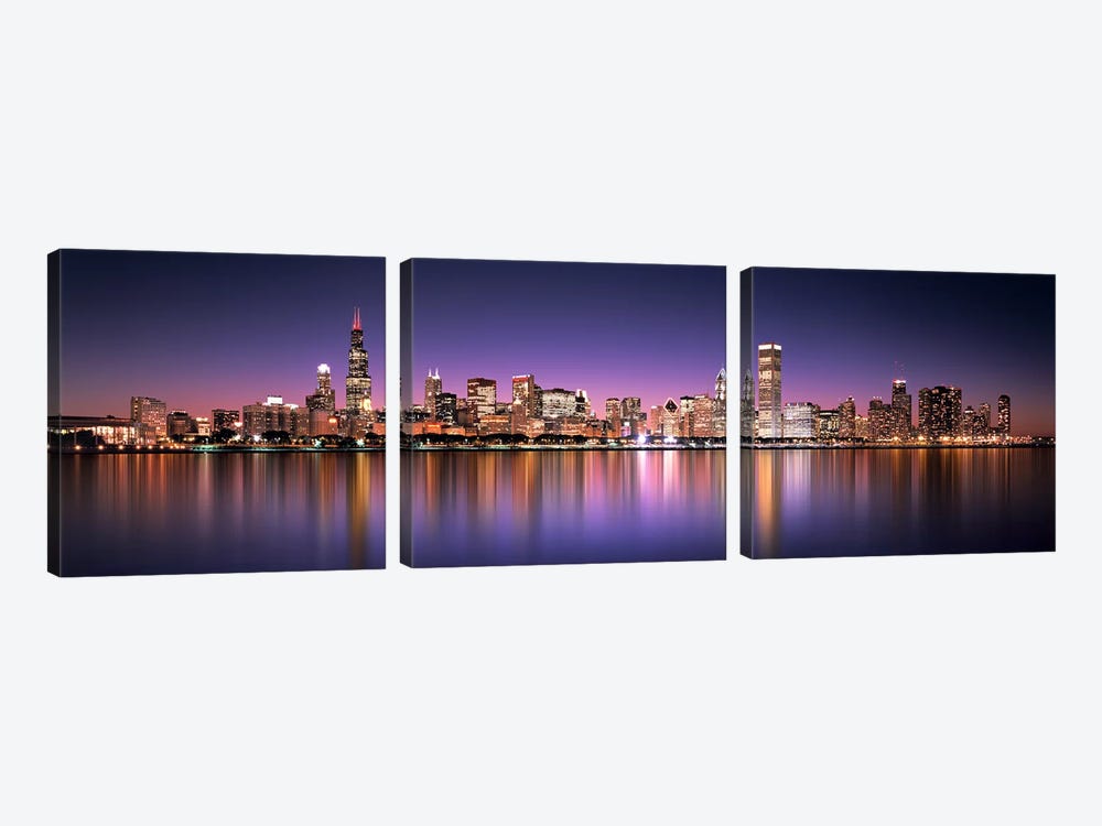 Reflection Of Skyscrapers In A Lake, Lake Michigan, Digital Composite, Chicago, Cook County, Illinois, USA by Panoramic Images 3-piece Canvas Wall Art