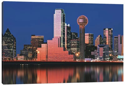Reflection Of Skyscrapers In A Lake, Dallas, Texas, USA Canvas Art Print