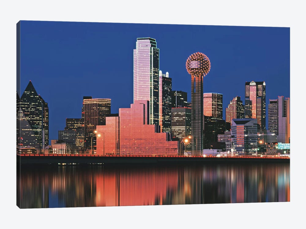 Reflection Of Skyscrapers In A Lake, Dallas, Texas, USA by Panoramic Images 1-piece Canvas Art Print