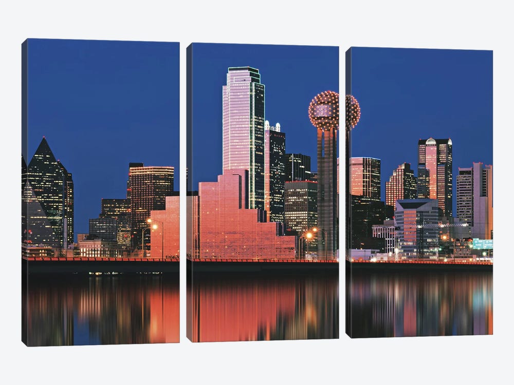 Reflection Of Skyscrapers In A Lake, Dallas, Texas, USA by Panoramic Images 3-piece Art Print