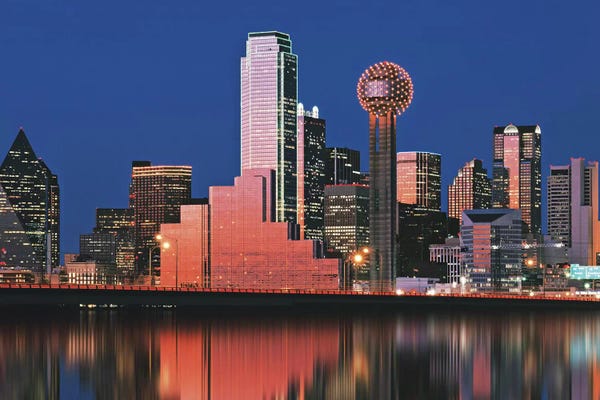 Skylines: Reflection Of Skyscrapers In A Lake, Dallas, Texas, USA by Panoramic Images