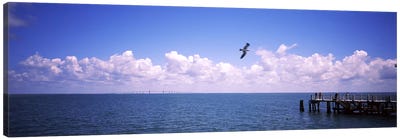 Pier over the sea, Fort De Soto Park, Tampa Bay, Gulf of Mexico, St. Petersburg, Pinellas County, Florida, USA Canvas Art Print - Seascape Art