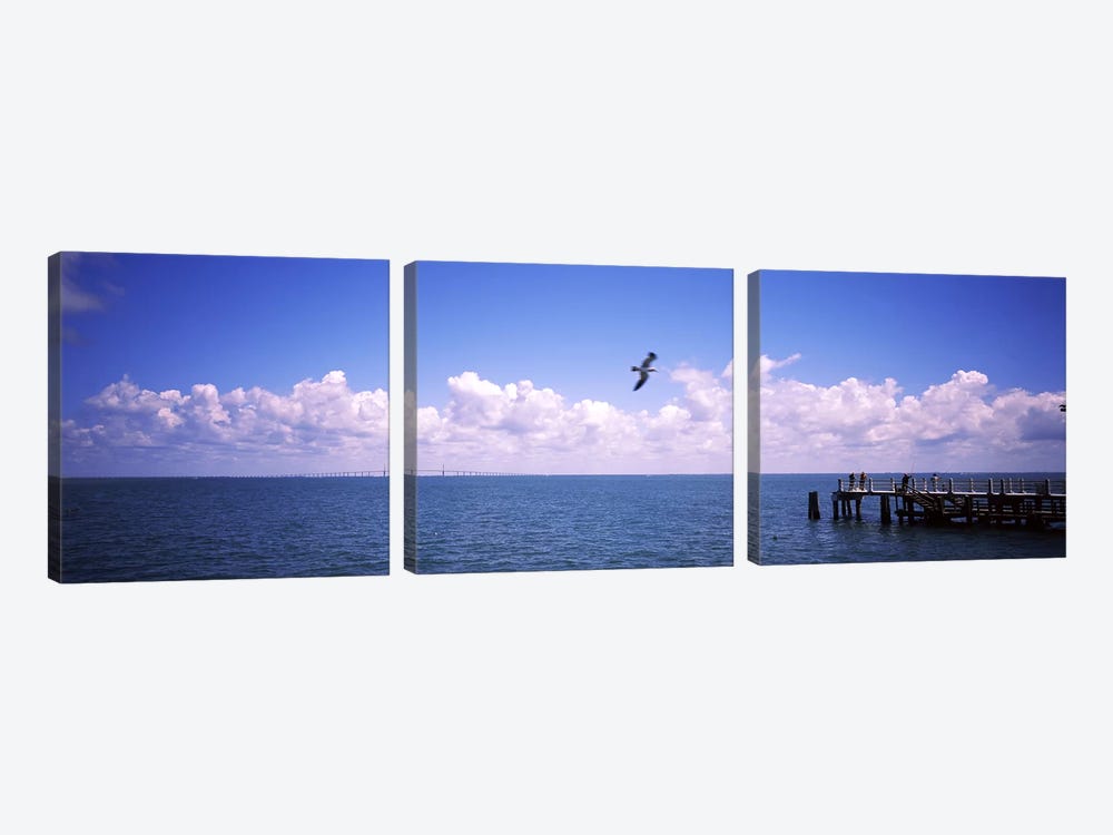 Pier over the sea, Fort De Soto Park, Tampa Bay, Gulf of Mexico, St. Petersburg, Pinellas County, Florida, USA by Panoramic Images 3-piece Canvas Art