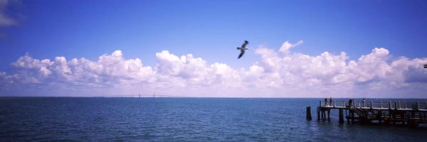 Tampa Bay: Pier over the sea, Fort De Soto Park, Tampa Bay, Gulf of Mexico, St. Petersburg, Pinellas County, Florida, USA by Panoramic Images