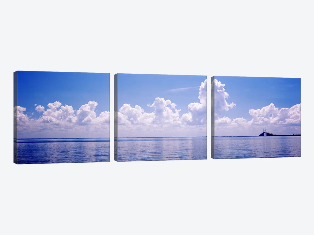 Seascape with a suspension bridge in the background, Sunshine Skyway Bridge, Tampa Bay, Gulf of Mexico, Florida, USA by Panoramic Images 3-piece Canvas Wall Art