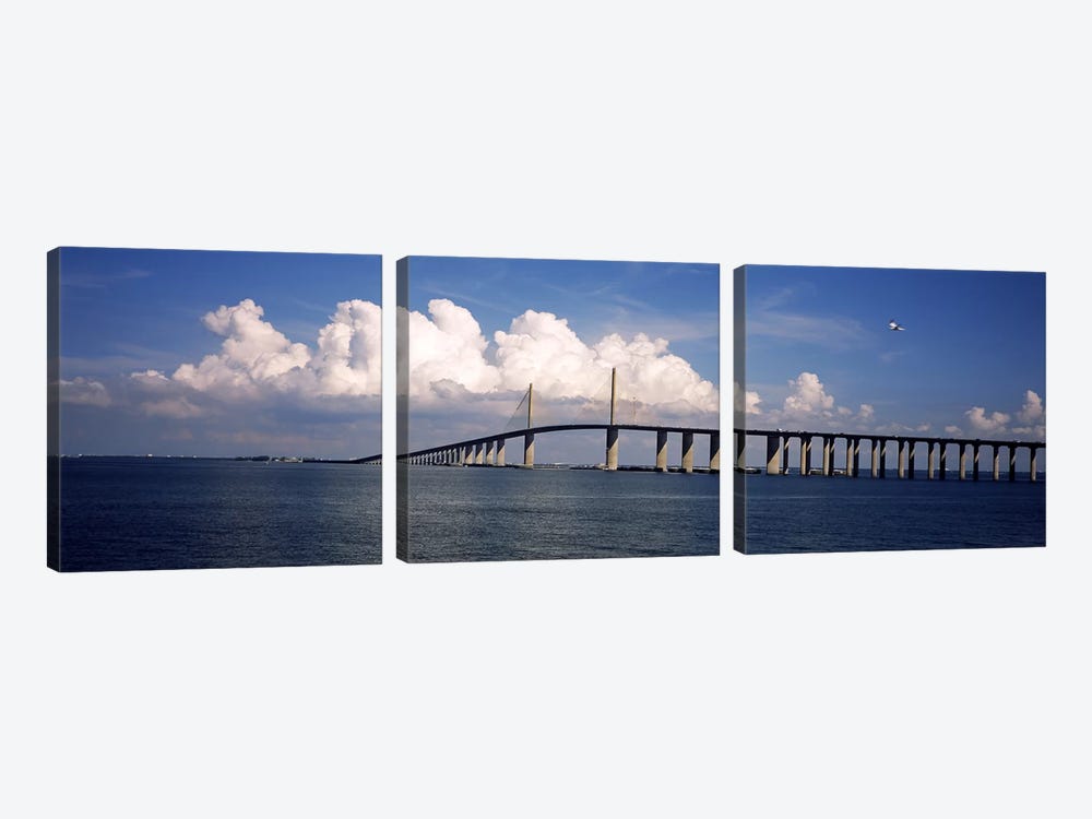 Suspension bridge across the bay, Sunshine Skyway Bridge, Tampa Bay, Gulf of Mexico, Florida, USA by Panoramic Images 3-piece Art Print